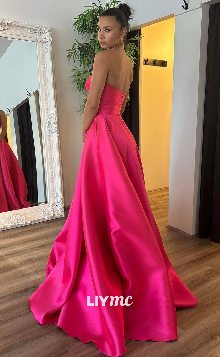 LP1302 - Sweetheart Strapless A-Line Sleek Satin Burgundy Prom Dress