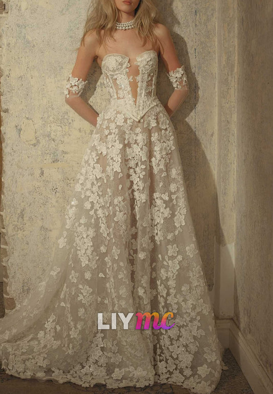 Sweetheart Strapless Appliques A-Line Wedding Dress