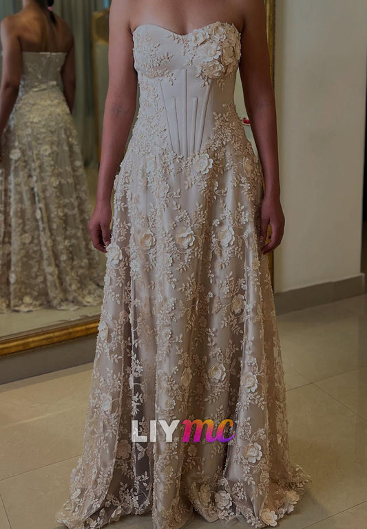 Sweetheart Strapless Appliques A-Line Wedding Dress