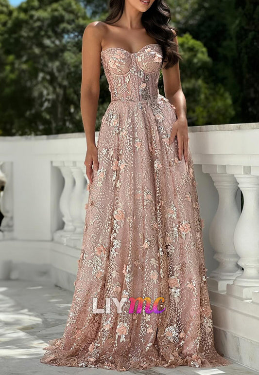 Sweetheart Strapless Appliques Beaded Embroidery A-Line Prom Dress