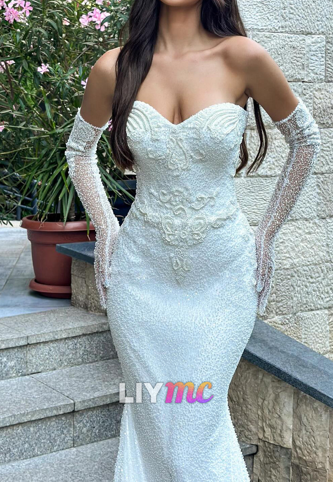 Sweetheart Strapless Appliques Beaded Embroidery Mermaid Prom Dress