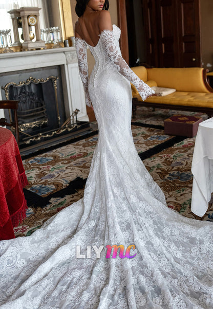 Sweetheart Strapless Appliques Beaded Lace Mermaid Wedding Dress