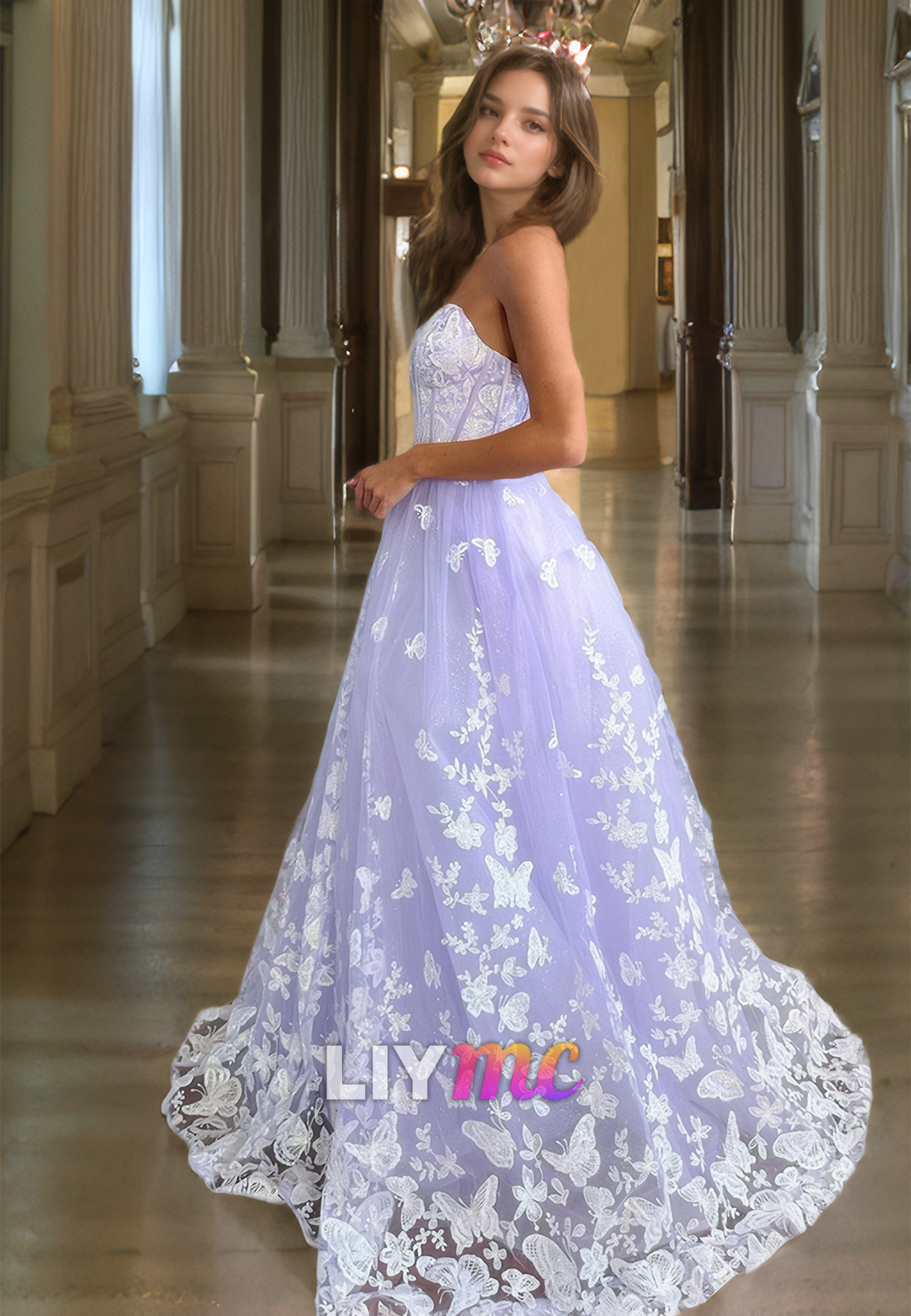 Sweetheart Strapless Appliques Tulle A-Line Prom Dress