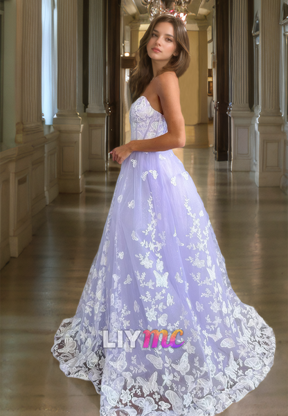 Sweetheart Strapless Appliques Tulle A-Line Prom Dress