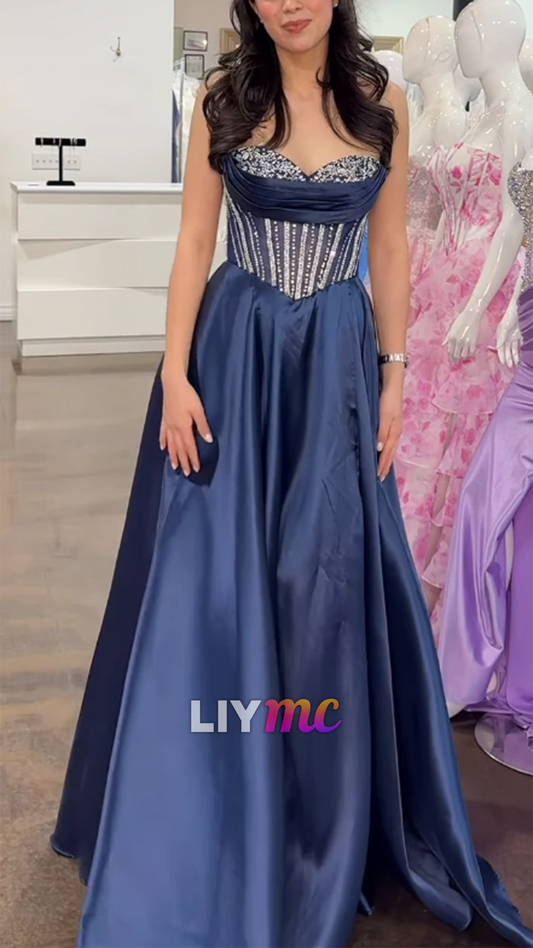 Sweetheart Strapless Beaded A-Line Prom Dress