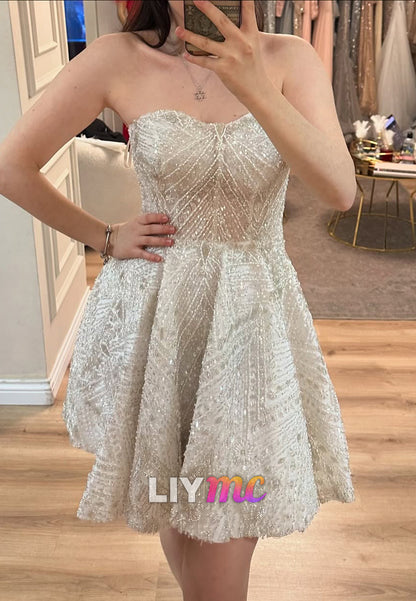 Sweetheart Strapless Beaded Embroidery A-Line Party Homecoming Dress