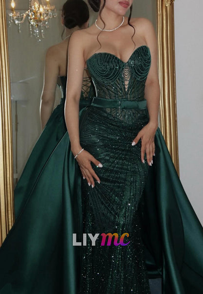 Sweetheart Strapless Beaded Embroidery Mermaid Prom Dress