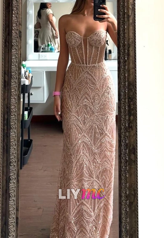 Sweetheart Strapless Beaded Embroidery Sheath Prom Dress