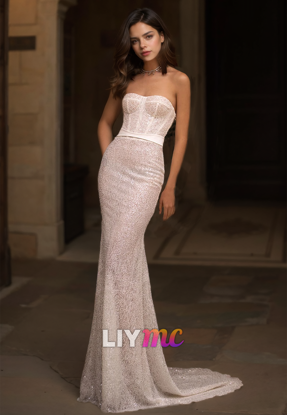 Sweetheart Strapless Beaded Mermaid Beach Wedding Dress