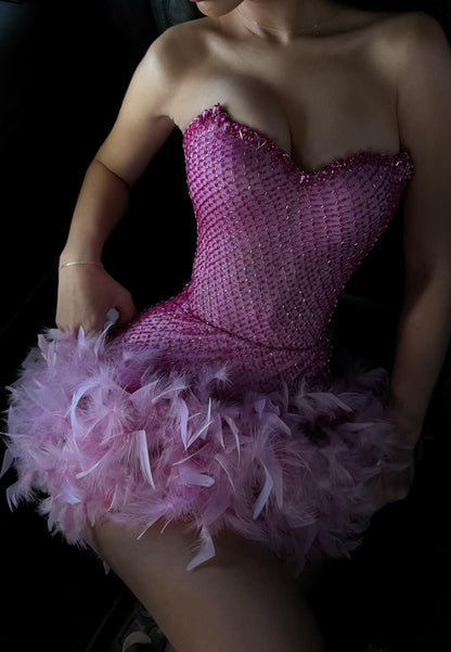 Sweetheart Strapless Feathered A-Line Short Party Dress