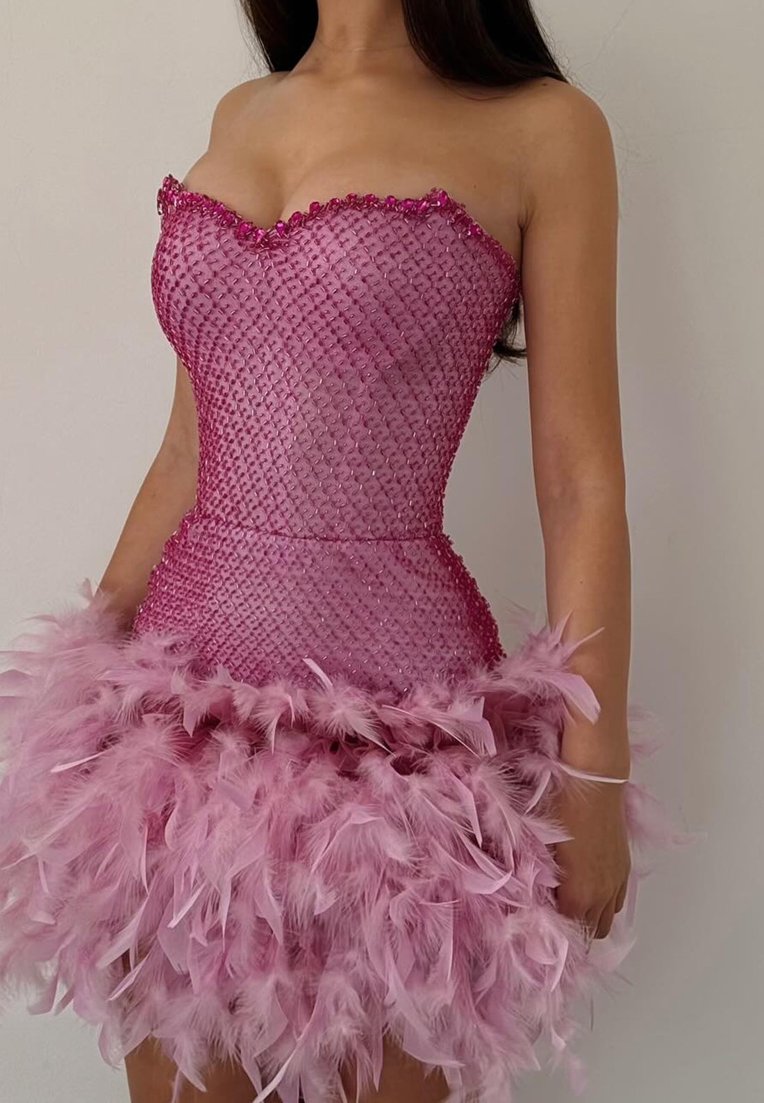 Sweetheart Strapless Feathered A-Line Short Party Dress