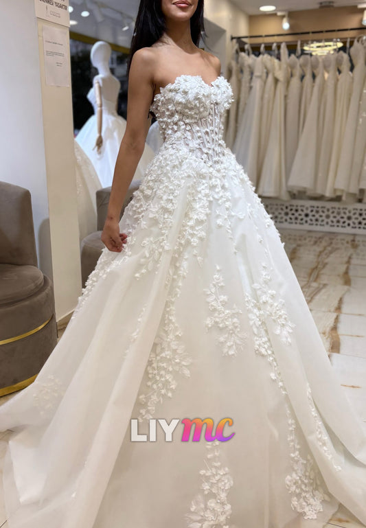 Sweetheart Strapless Floral Embellished A-Line Wedding Dress
