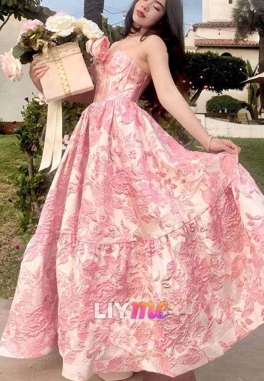 Sweetheart Strapless Floral Printed A-Line Prom Dress