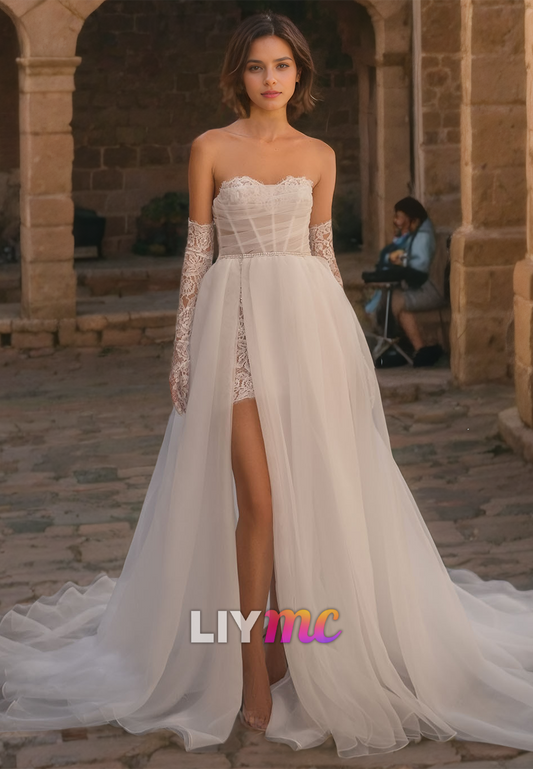 Sweetheart Strapless High Slit A-Line Wedding Dress