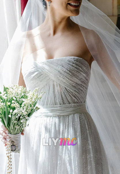 Sweetheart Strapless Lace Appliques A-Line Wedding Dress