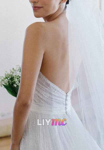 Sweetheart Strapless Lace Appliques A-Line Wedding Dress