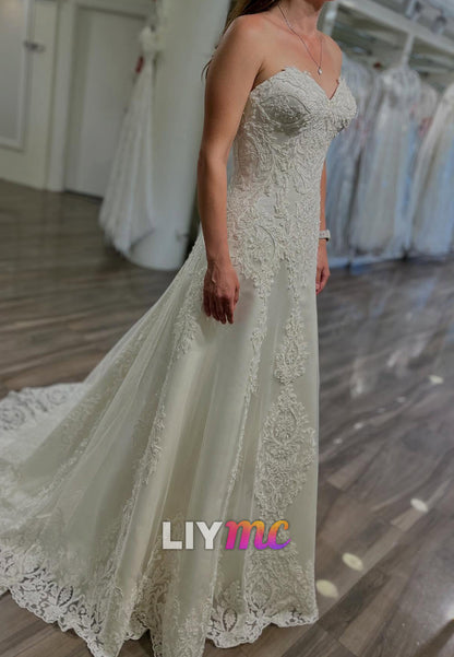 Sweetheart Strapless Lace Appliques A-Line Wedding Dress