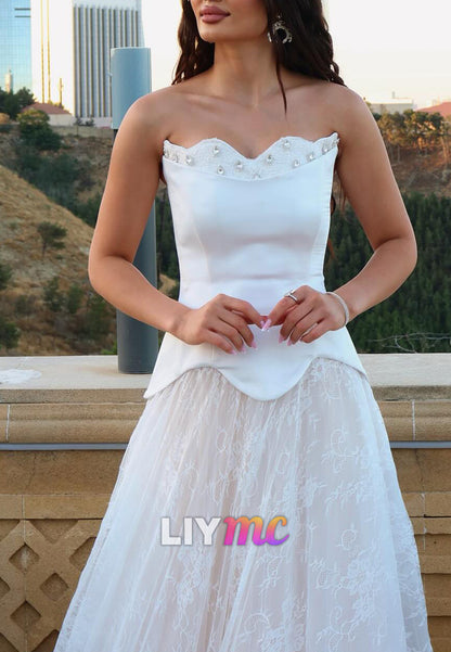 Sweetheart Strapless Lace Appliques Corset A-Line Wedding Dress