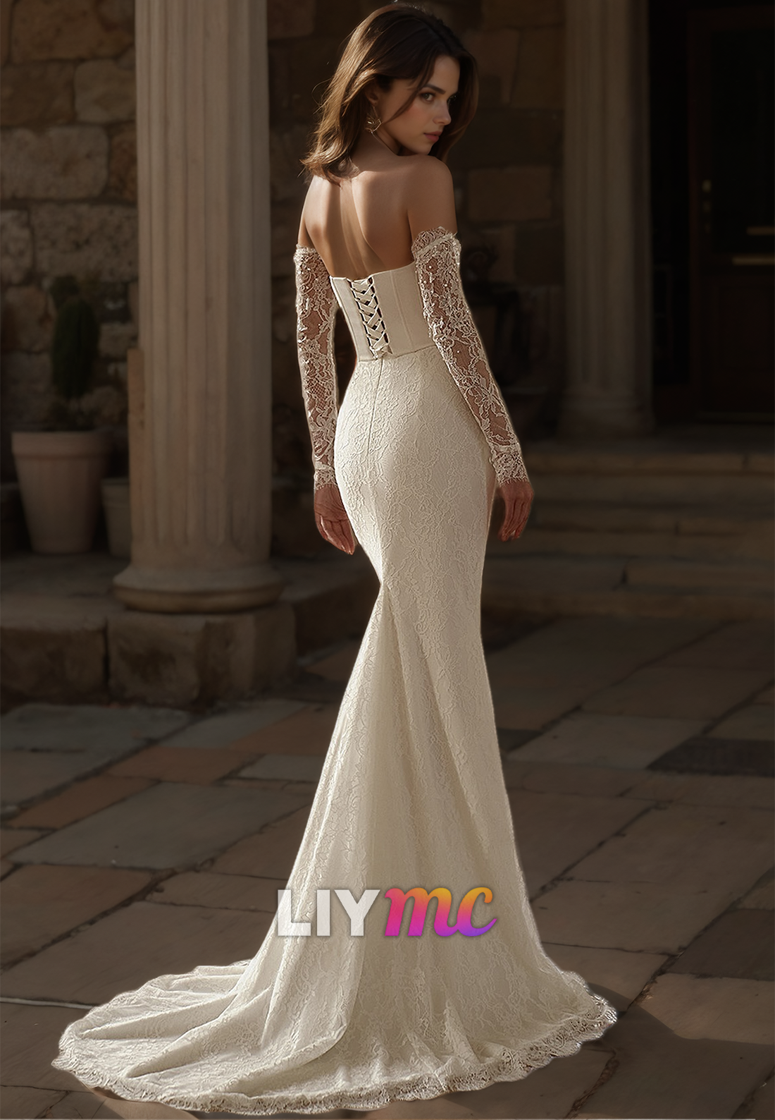 Sweetheart Strapless Lace Appliques Mermaid Wedding Dress