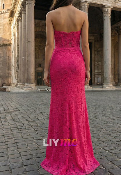 Sweetheart Strapless Lace Appliques Sheath Prom Dress