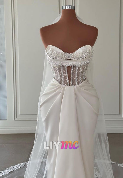 Sweetheart Strapless Pearl Mermaid Wedding Dress