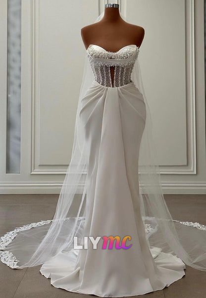 Sweetheart Strapless Pearl Mermaid Wedding Dress