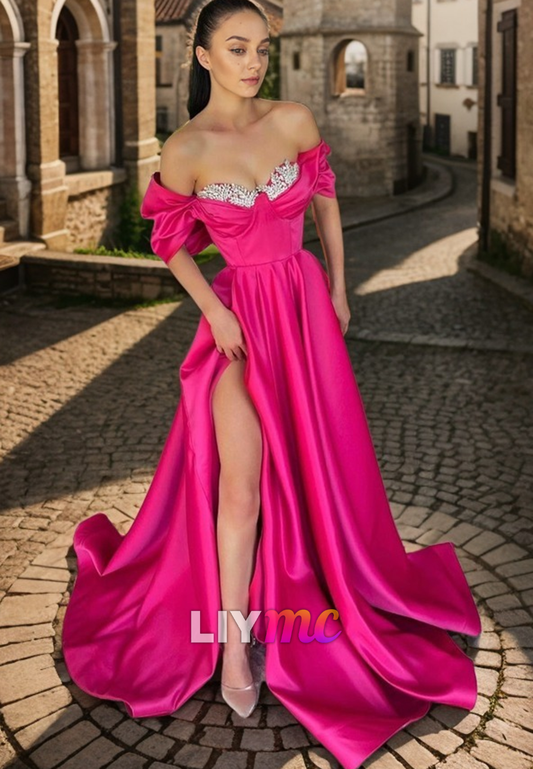 LP2319 - Sweetheart Strapless Pleated A-Line Satin Prom Dress