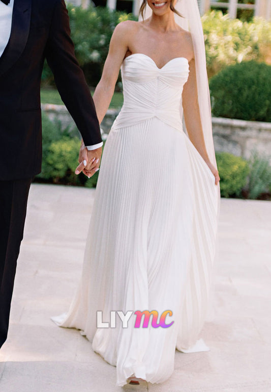 Sweetheart Strapless Pleated A-Line Simple Wedding Dress