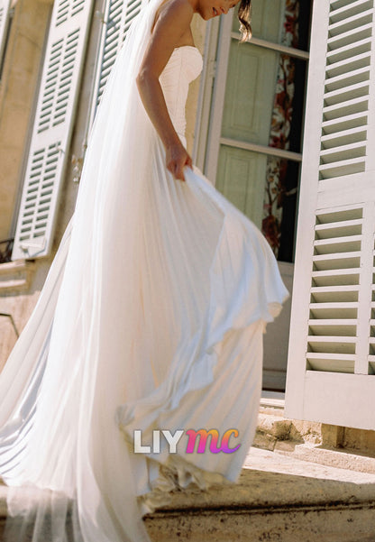 Sweetheart Strapless Pleated A-Line Simple Wedding Dress