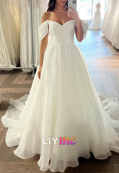 Sweetheart Strapless Pleated A-Line Organza Wedding Dress