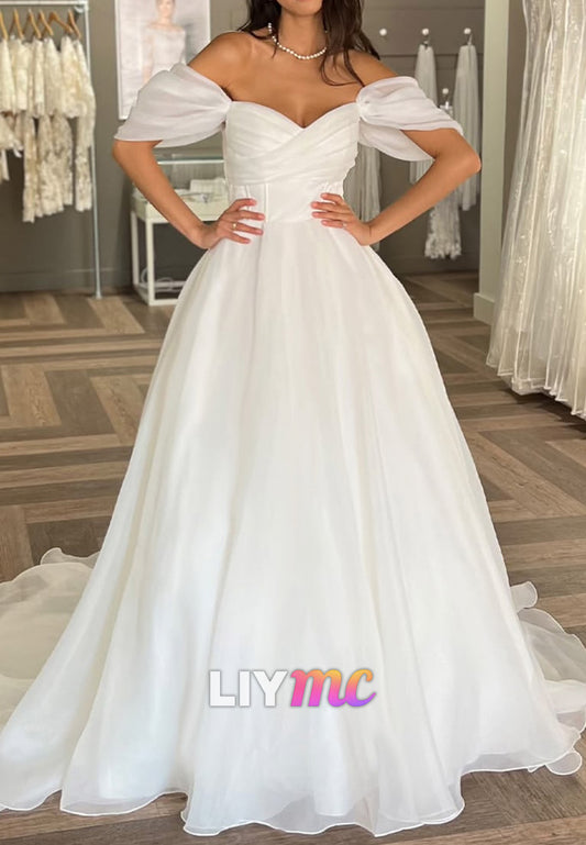 Sweetheart Strapless Pleated A-Line Organza Wedding Dress