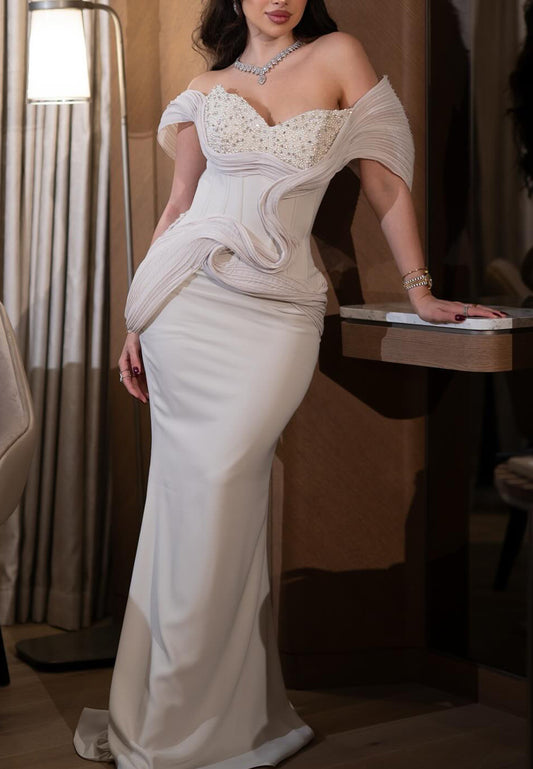 Sweetheart Strapless Pleated Beaded Mermaid Evening Dress