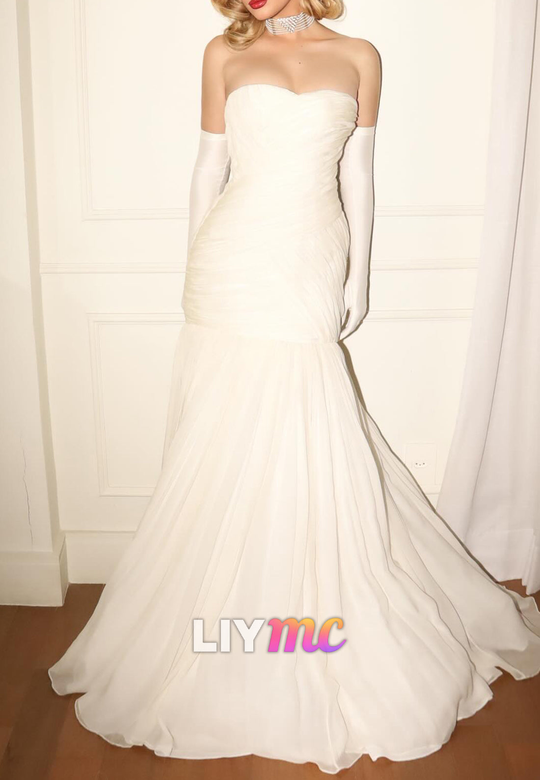 Sweetheart Strapless Pleated Chiffon A-Line Wedding Dress