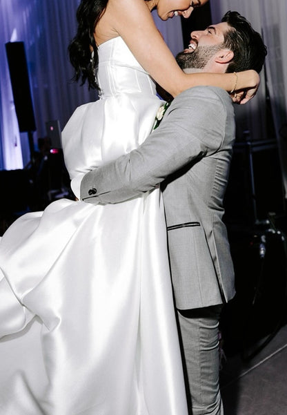 Sweetheart Strapless Empire Waist Pleated Satin Wedding Dress