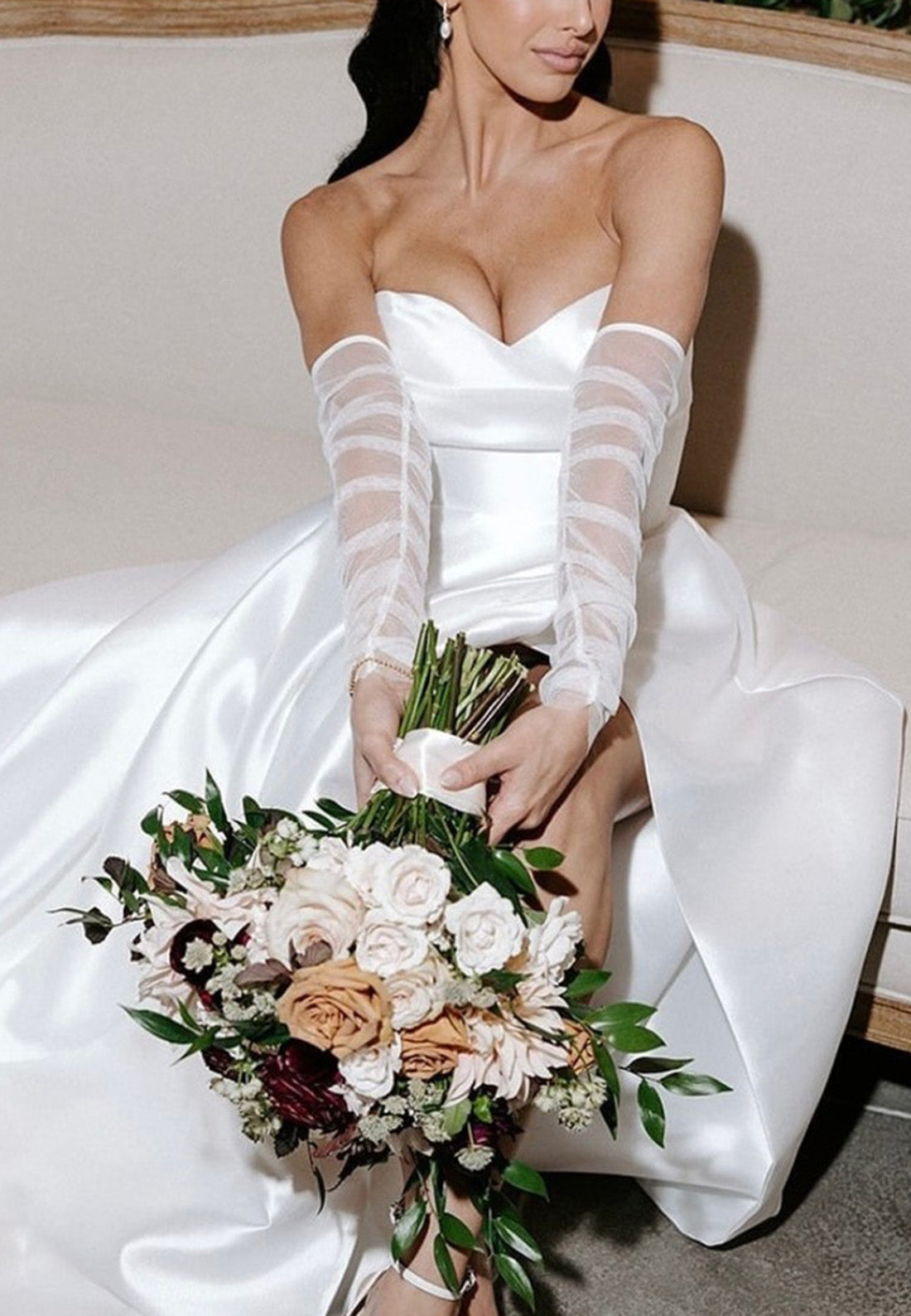 Sweetheart Strapless Empire Waist Pleated Satin Wedding Dress