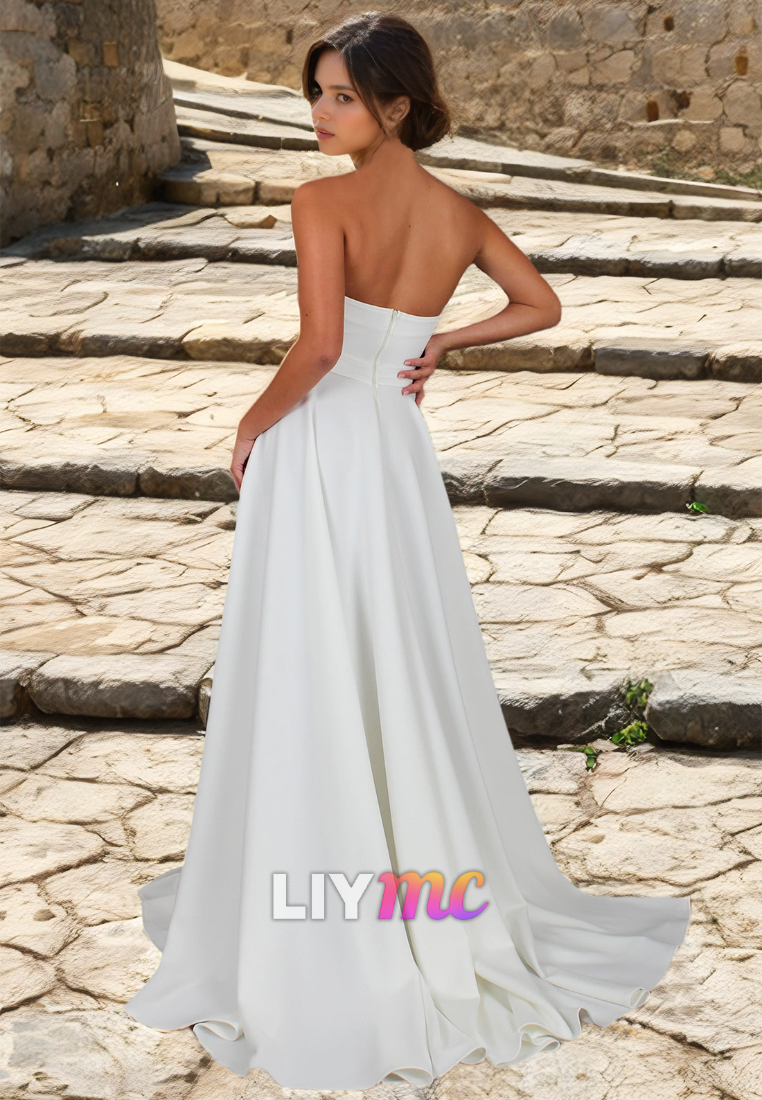 Sweetheart Strapless Pleated Sleek A-Line Simple Wedding Dress