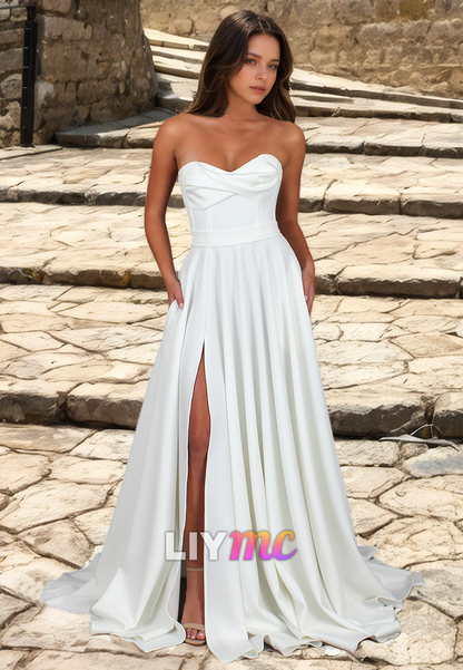 Sweetheart Strapless Pleated Sleek A-Line Simple Wedding Dress