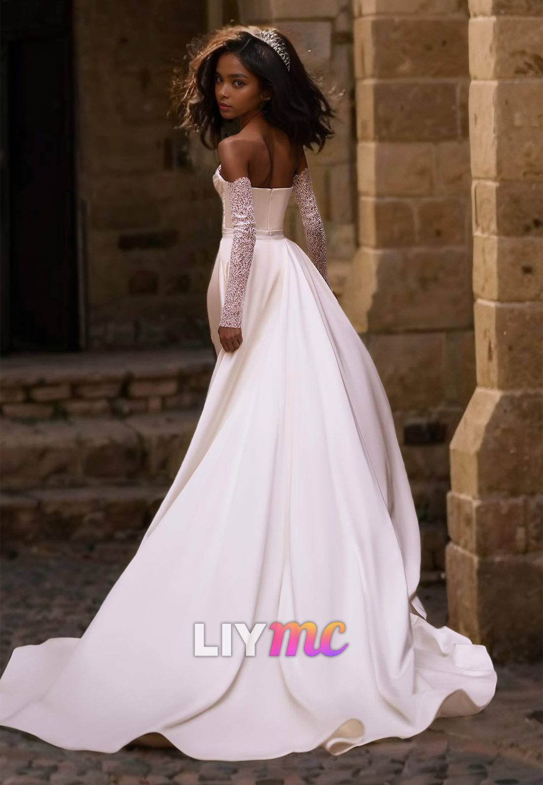 Sweetheart Strapless Pleated Sleek Removable Train Mermaid Wedding Dress