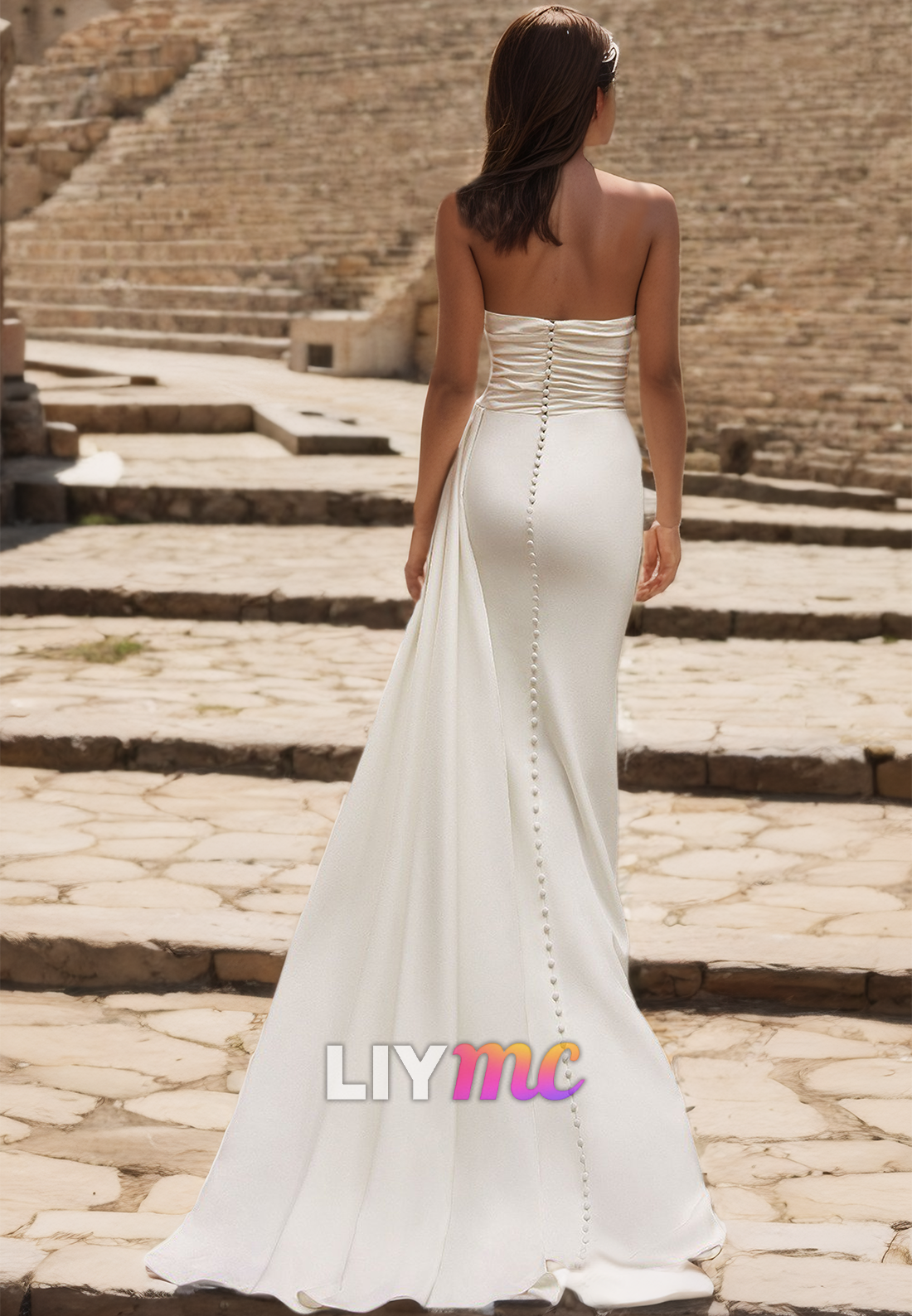 Sweetheart Strapless Ruched Side Slit Sheath Wedding Dress