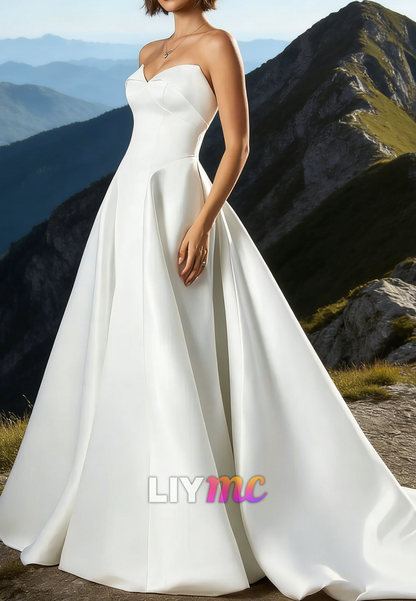 Sweetheart Strapless Mikado Satin A-Line Wedding Dress
