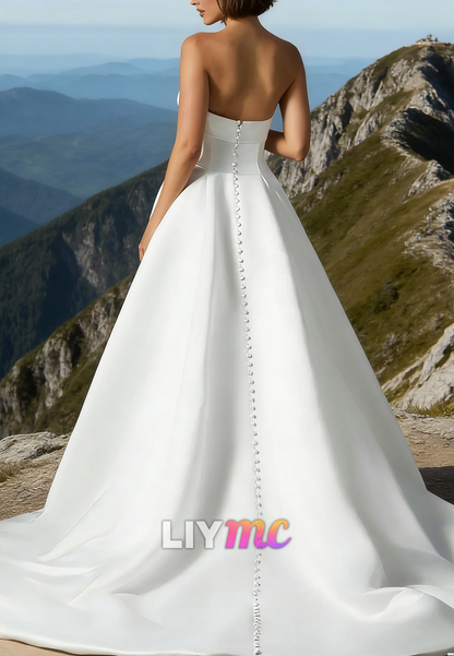 Sweetheart Strapless Mikado Satin A-Line Wedding Dress