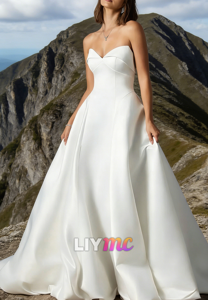 Sweetheart Strapless Mikado Satin A-Line Wedding Dress