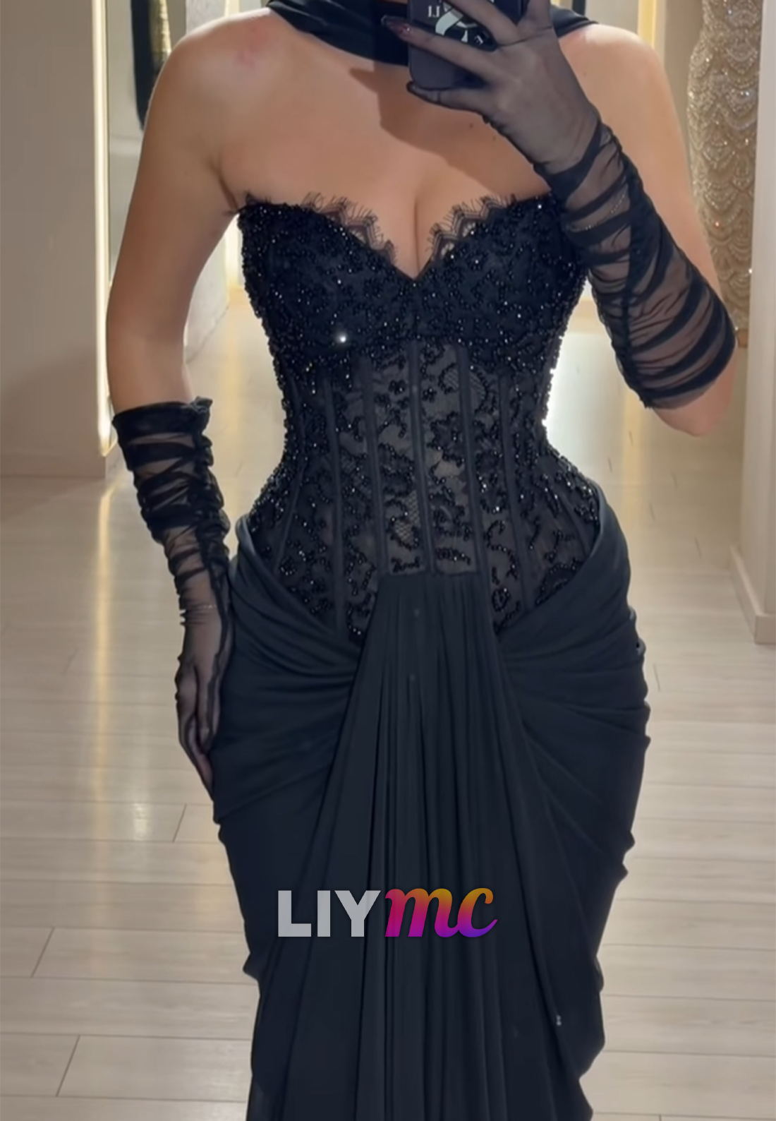 Sweetheart Strapless Sequins Appliques Mermaid Prom Dress