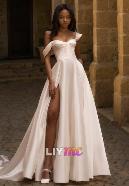 Sweetheart Strapless Sleeek Pleated A-Line Wedding Dress