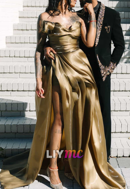 Sweetheart Strapless Sleek Side Slit A-Line Prom Dress