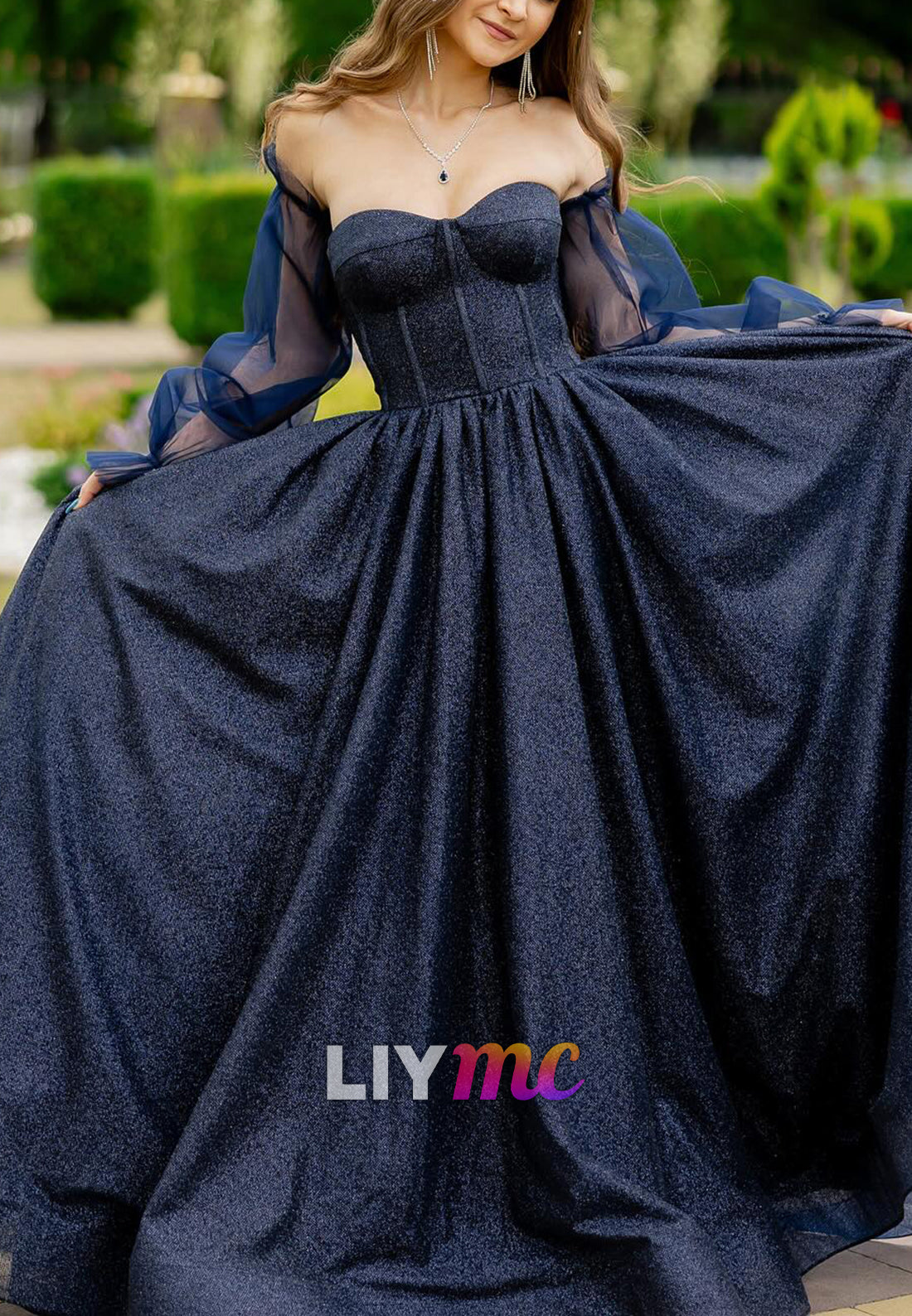 Sweetheart Strapless Sparkly A-Line Prom Dress with Gloves