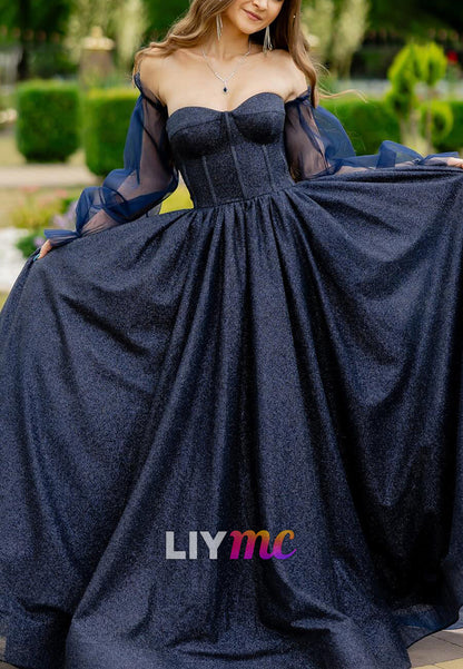 Sweetheart Strapless Sparkly A-Line Prom Dress with Gloves