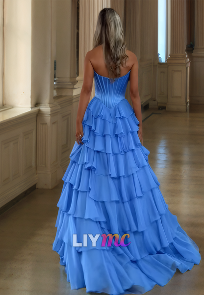 Sweetheart Strapless Tiered Pleated A-Line Prom Dress