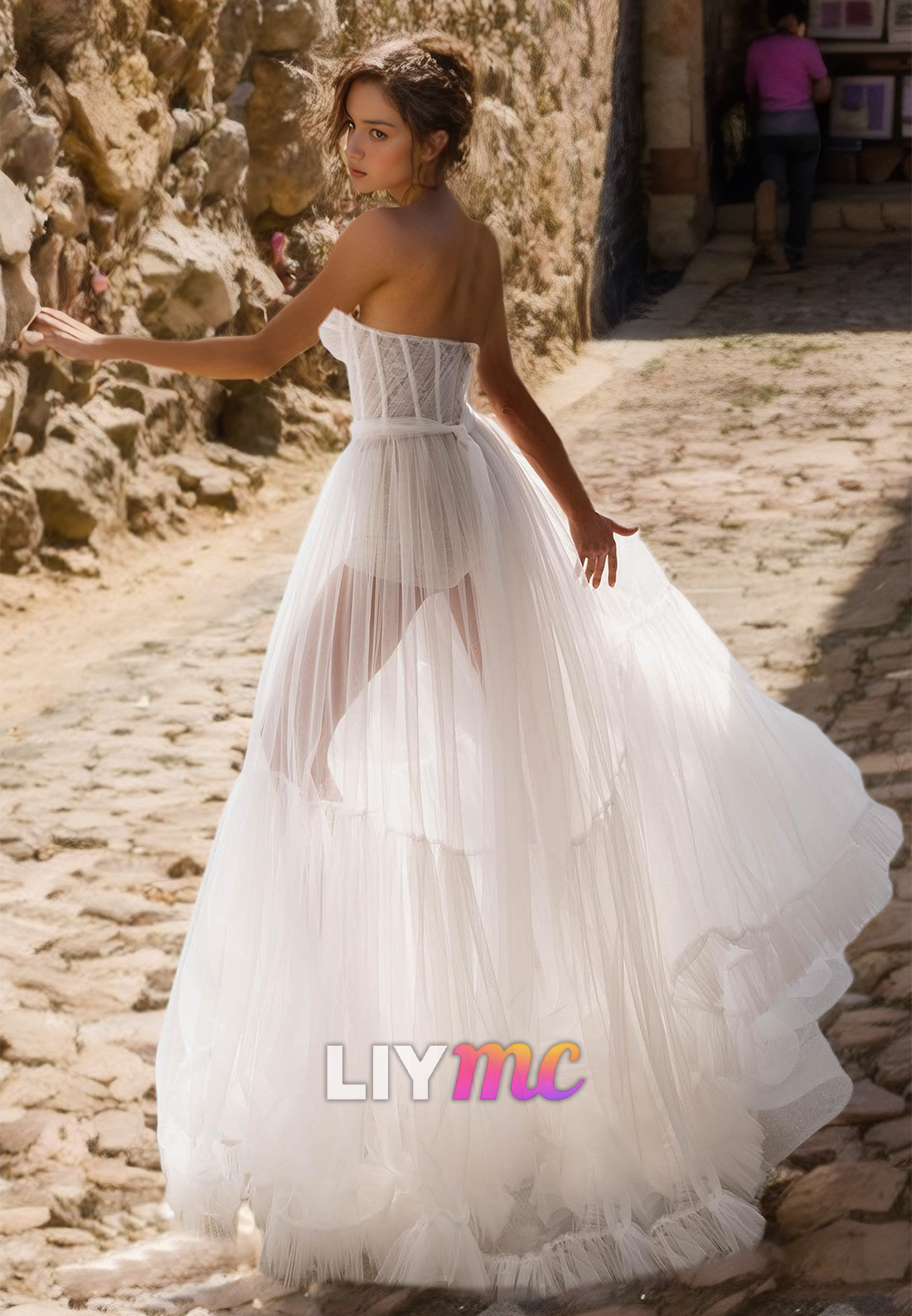 Sweetheart Strapless Tull Sheer A-Line Beach Wedding Dress