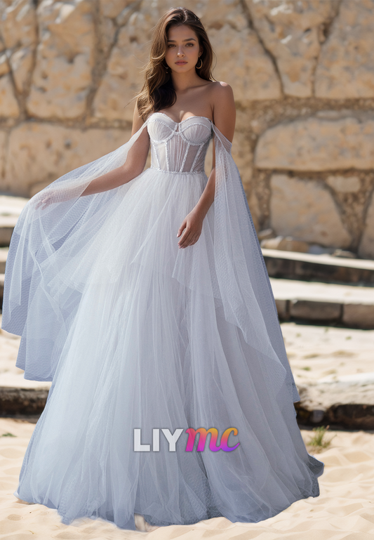 Sweetheart Strapless Tulle A-Line Ball Gown Wedding Dress